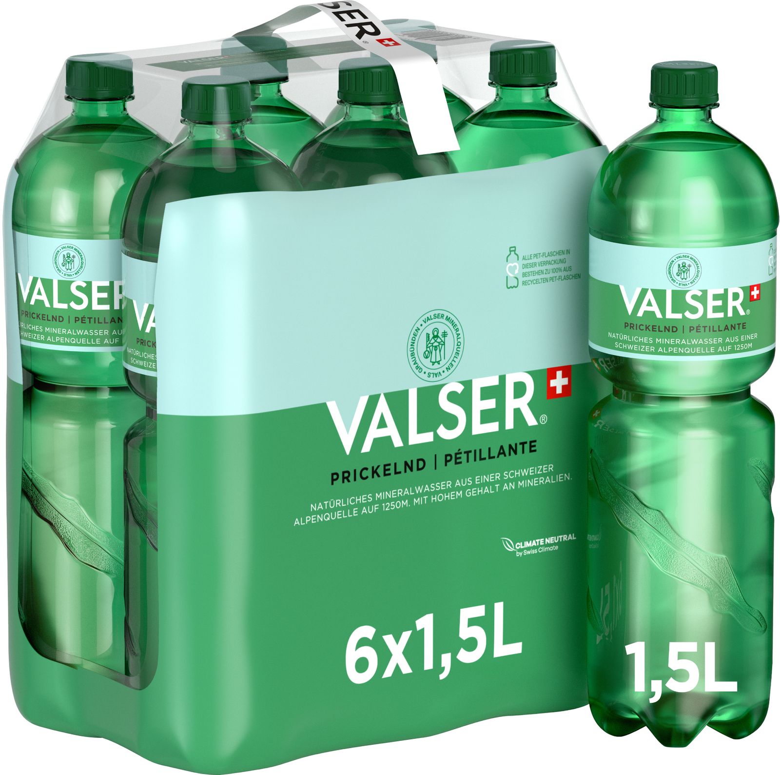 Valser grün (mit CO2) 1.5l PET Schr.